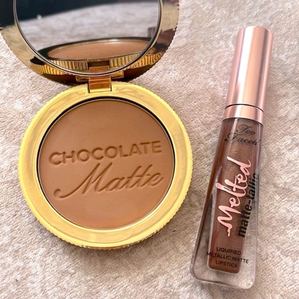 Brand New Too Faced Chocolate Soleil Matte Bronzer & Melted Matte Metallic Lip